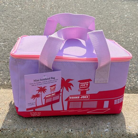 Trader Joe's Handbags - Trader Joe’s Mini Insulated Cooler Bag Tote Summer — VIOLET PURPLE + Pink Zipper